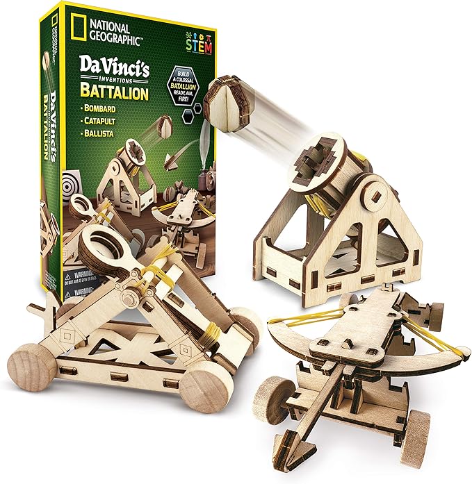 National Geographic Da Vinci Model Kit - Catapult Kit for Kids, 3D Puzzle Building Toy for Boys and Girls, Wood Building Kit for Kids, A Great STEM Project, Engineering Model Kit