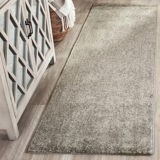 SAFAVIEH Evoke Collection 2'2" x 17' Silver / Ivory EVK256S Oriental Distressed Non-Shedding Living Room Bedroom Runner Rug