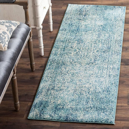 SAFAVIEH Evoke Collection 2'2" x 7' Blue/Ivory EVK256C Oriental Distressed Non-Shedding Living Room Entryway Foyer Hallway Bedroom Runner Rug