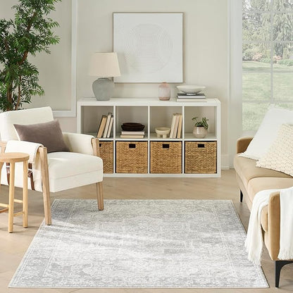 Nourison Astra Machine Washable Grey 6'7" x 9' Area Rug - Easy Cleaning, Non Shedding, Bed Room, Living Room, Dining Room, Kitchen (7' x 9')