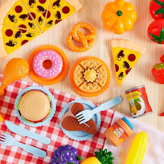 JOYIN 200 Pieces Kids Play Food Toy, Deluxe Pretend Play Set, Kids Kitchen Accessories with Realistic Colors, Toddler Birthday Gift, Party Toys