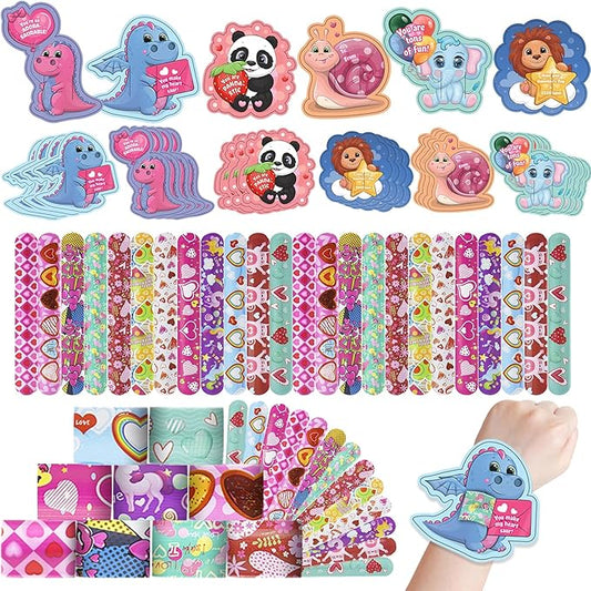24 Pcs Valentines Day Slap Bracelets for Kids Party Favors, Holiday Slap Bracelets with Colorful Hearts for Girls Valentine's Day Party Decorations Classroom Prizes Birthday Gifts