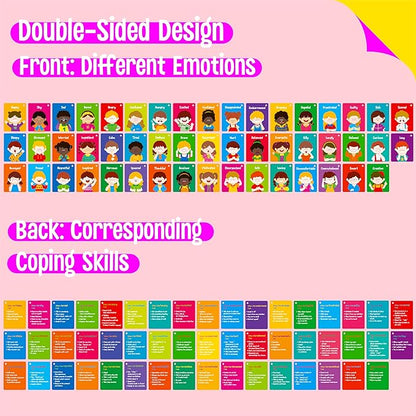 Emotions Flashcards, 50 Different Feelings with Coping Skills-Learn to Identify Various Moods, Cartoon Faces Emotions for Kids with Autism, ADHD -Emotion Flipbook for Therapy, Home Use