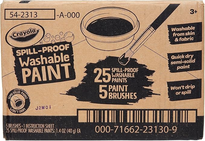 Crayola Spill Proof Paint Set (25ct), Washable Paint for Kids, Kids Craft Supplies, Holiday Gift for Toddlers & Kids, Nontoxic, 3+