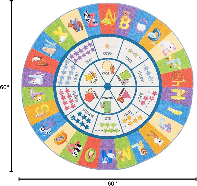 SAFAVIEH Kids Playhouse Collection Area Rug - 5' Round, Beige & Blue, Non-Shedding Machine Washable & Slip Resistant Ideal for High Traffic Areas for Boys & Girls in Playroom, Bedroom (KPH225A)