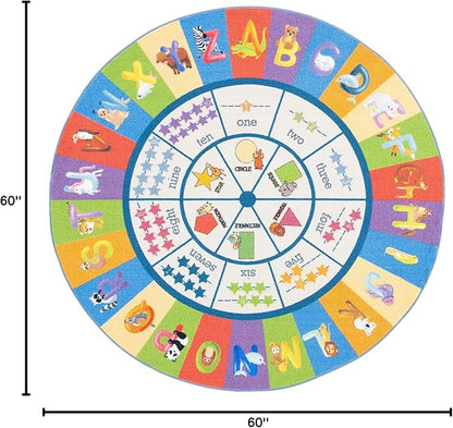 SAFAVIEH Kids Playhouse Collection Area Rug - 5' Round, Beige & Blue, Non-Shedding Machine Washable & Slip Resistant Ideal for High Traffic Areas for Boys & Girls in Playroom, Bedroom (KPH225A)