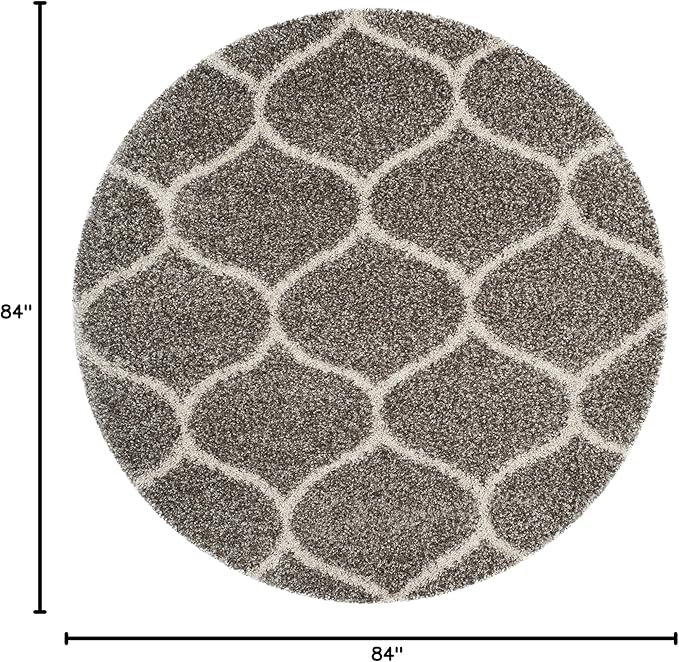SAFAVIEH Hudson Shag Collection 7' Round Grey/Ivory SGH280B Moroccan Ogee Trellis Non-Shedding Living Room Bedroom Dining Room Entryway Plush 2-inch Thick Area Rug