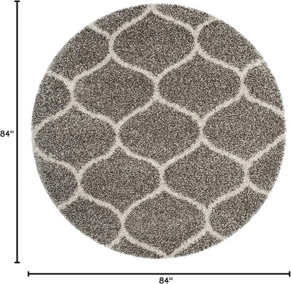 SAFAVIEH Hudson Shag Collection 7' Round Grey/Ivory SGH280B Moroccan Ogee Trellis Non-Shedding Living Room Bedroom Dining Room Entryway Plush 2-inch Thick Area Rug