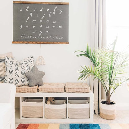 OrganiHaus Rope Baskets for Shelves - Set of 3 Woven Storage Baskets for Organizing, Closet & Toy Storage - Light Honey/Off-White - 15x9x10