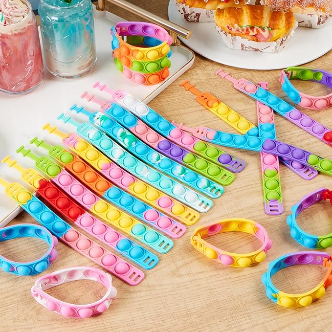 JOYIN Pop Fidget Toys pops Bulk 50 Pack Party Favors for Kids 4-8,8-12 Year, Fidget Bracelets Sensory Toys for Birthday Carnival School Prizes Gifts Goodie Bags Stuffers for Kids, Treasure Box Toys
