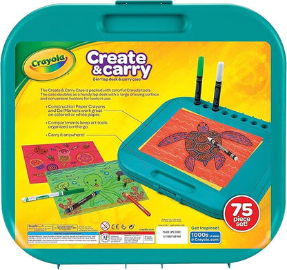 Crayola Create 'N Carry Art Set (75pcs), 2-in-1 Lap Desk & Carrying Case, Art Kit for Kids, Arts & Crafts Supplies, Easter Basket Stuffer & Gifts, 5+