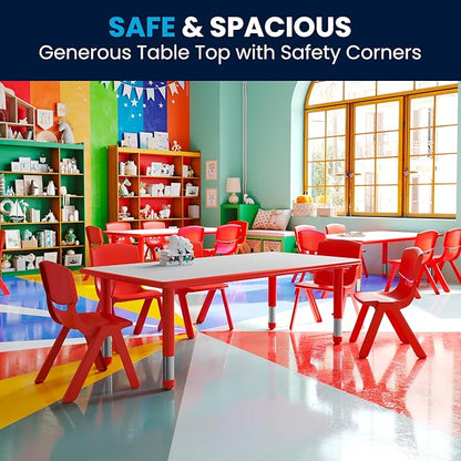 Flash Furniture Wren 23.625''W x 47.25''L Rectangular Red Plastic Height Adjustable Activity Table with Grey Top