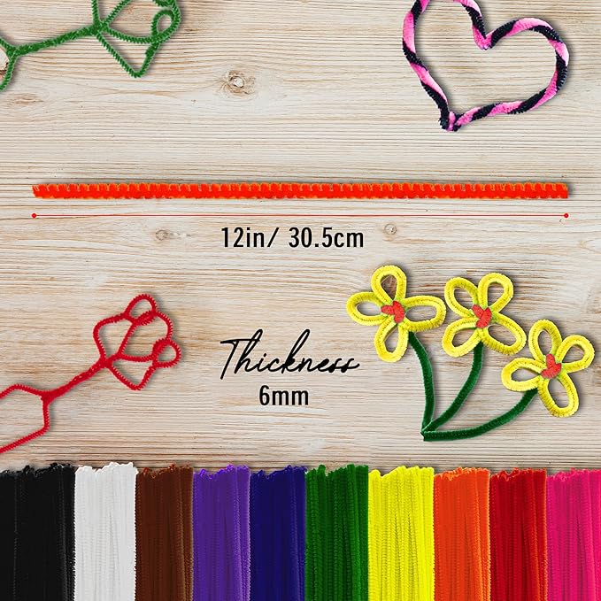 Pipe Cleaners Craft - 100 Pcs Red Chenille Stems, 6mm x 12 Inch Fuzzy Sticks, Great for DIY Arts and Craft Projects and Decorations