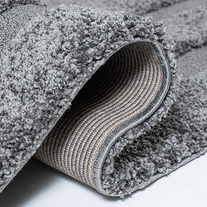 SAFAVIEH Florida Shag Collection Area Rug - 9'6" x 13', Grey & Grey, Border Design, Non-Shedding & Easy Care, 1.2-inch Thick Ideal for High Traffic Areas in Living Room, Bedroom (SG454-8080)