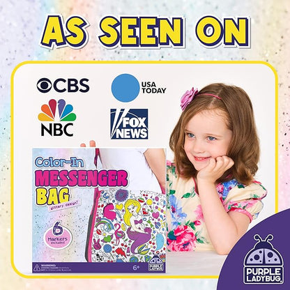 PURPLE LADYBUG Color Your Own Bag with 6 Markers Craft Set - Unique Mermaid Crafts for Girls Ages 6-8 & Mermaid Gifts for Girls, Craft Kits for Girls Ages 6-8, Girls Valentines Easter Gifts for Kids