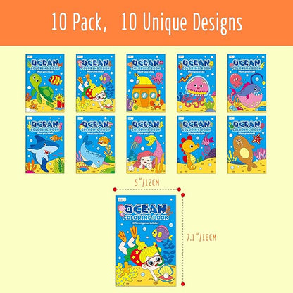 Hebayy 10 Pack Coloring Books for Kids, Ocean Theme Coloring Page with Games, Under the Sea Bulk Mini Coloring Books for Kids, Party Activity, Gifts