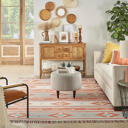 Nourison Baja Tribal Ivory/Grey 8' x 10' Area Rug, Easy Cleaning, Non Shedding, Bed Room, Living Room, Dining Room, Kitchen (8x10)