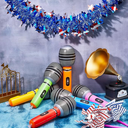 Sumind 30 Pcs Inflatable Microphones 9.4 Inch Blow up Plastic Fake Microphone Props Toys for Karaoke Musical Concert 80s 90s Singer Birthday Party Cosplay Stage Decoration Supplies(Bright Color)