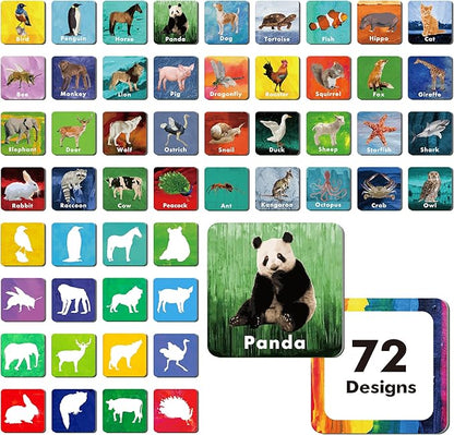 Hebayy 108 PCS Memory Matching Game, 72 Animal Cards & 36 Shadow Cards Matching Cards 36 Pairs Real Animal for Toddlers, Preschool, Kids 4 5 6 Years Old (2” x 2”)