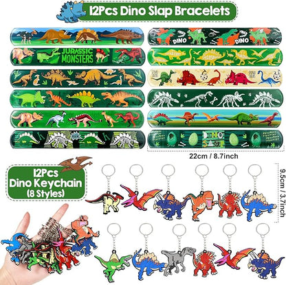 Golray 72Pack Dinosaur Birthday Party Supplies Favors Safari Hat Tote Goodie Bags Luminous Dino Figure Tattoo Keychain Slap Bracelet for Kid Boy Safari Jungle Explorer Dinosaur Party Favor Supplies