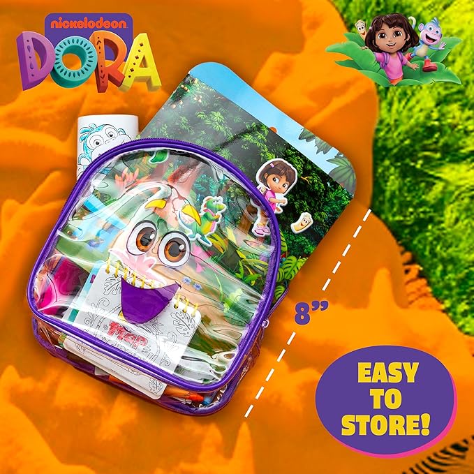 Horizon Group USA Dora Ultimate Activity Backpack, 10+ Creative Projects in a Reusable Bag, Less-Mess Toddler Toys, Road Trip Essentials for Kids, Great Airplane Toy, Dora Purple