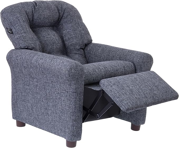 The Crew Furniture Traditional Kids Recliner, Toddler Ages 1-5 Years, Home Décor Polyester Linen, Gray