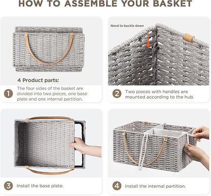 HBlife Large Baby Diaper Caddy Organizer, Paper Rope Storage Baskets Nursery Bin with Removable Divider, Portable Car Organizer for Diapers, Baby Shower Gifts, Newborn Essentials Must Haves
