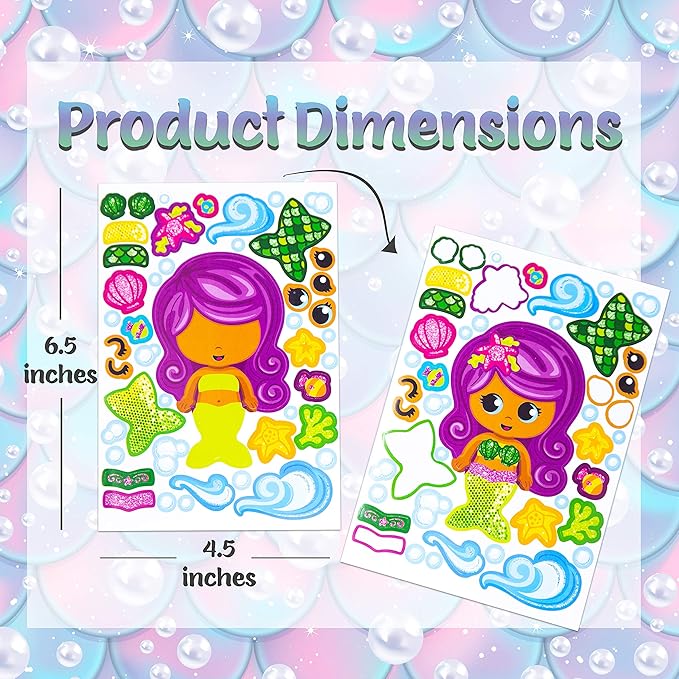 24 Make A Mermaid Stickers - Perfect for Mermaid Party Supplies & Mermaid Party Favors for Kids - Great for Under The Sea Birthday Decorations Or Classroom Activity That Promotes Creativity - Ages 3+