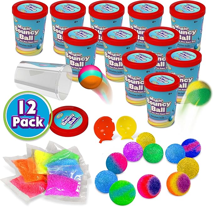 Creative Kids Make Your Own Bouncy Ball Kit - 12 Individual Packs - DIY Science Party Favors & Goody Bag Stuffers - Bulk Craft Bouncy Ball Making Kit - Ideal Valentines Gifts for Classroom