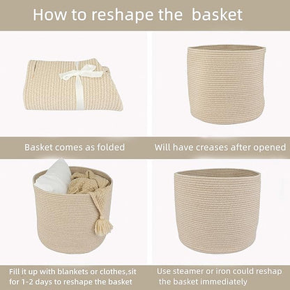 XUANGUO Cotton Rope Basket For Girls Boys Kids 16”X14” Baby Laundry Basket Nursery Bin Round Woven Baskets Organizer For Storage Toys Blankets Shoes Clothes oatmeal