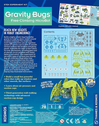 Thames & Kosmos Gravity Bugs Free-Climbing MicroBot | Build a Robotic Wall-Crawling Bug | Explore STEM Lessons in Air Pressure, Suction | Hands-on Physics & Engineering Construction Kit, Blue