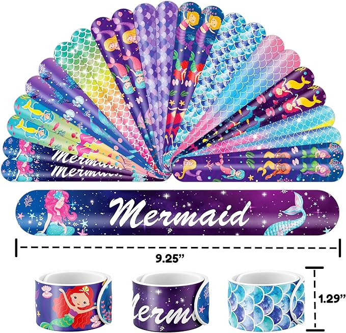 48PCS Mermaid Party Favors - 24PCS Tattoos & 24PCS Slap Bracelets - Undersea Birthday Supplies, Mermaid-Themed Decorations, Classroom Prizes, Gifts for Girls & Boys