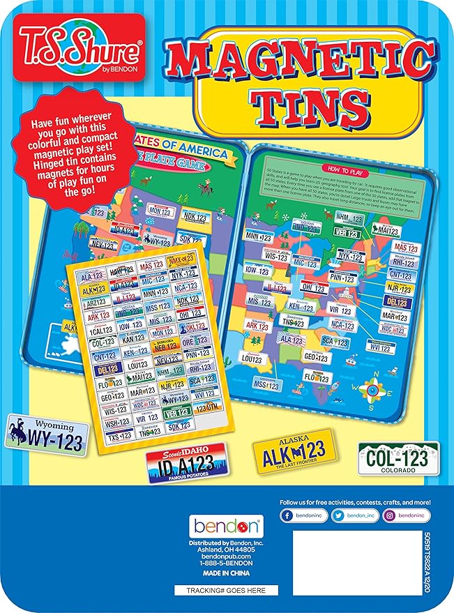 Bendon TS Shure License Plate Games Magnetic Activity Tin with Foam Magnet Sheet 50519