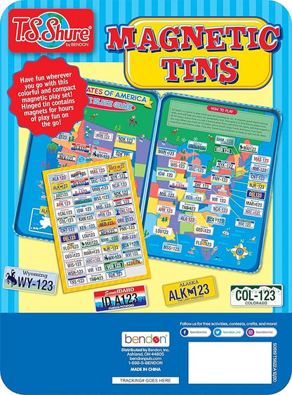 Bendon TS Shure License Plate Games Magnetic Activity Tin with Foam Magnet Sheet 50519