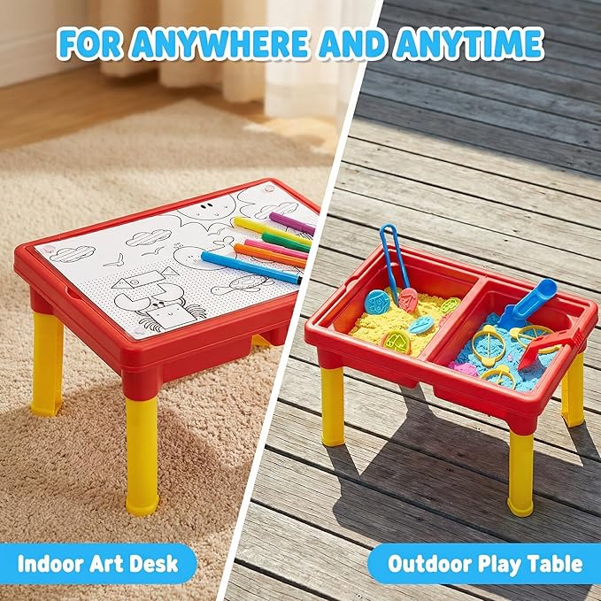 Carolart Sensory Table with Sands, Sand & Water Play Table for Kids，Indoor and Outdoor Activity Table, Sensory Bin Toys for Toddlers 3 4 5 6 7，17x11.5x10.2 Inches