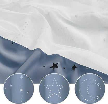 NICETOWN Nursery Curtains for Girls Bedroom Hollow-Out Star Window Curtain 84 inches Length Room Darkening Grommet 2 Layers for Nursery, (Stone Blue, W52 X L63, 2 Panels)