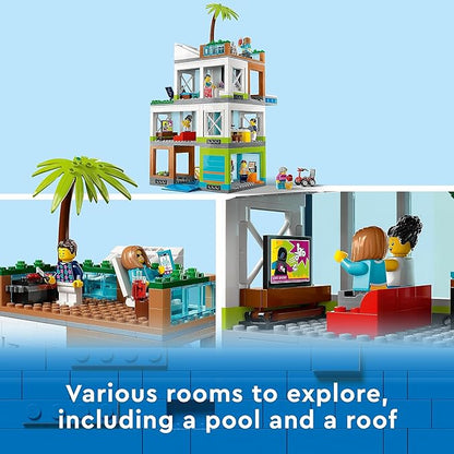 LEGO My City Apartment Building 60365 Toy Set with Connecting Three Floor Room Modules, Includes a Mobility Scooter, Bike and 6 Minifigures for Imaginative Role Play, Fun Gift Idea for Kids