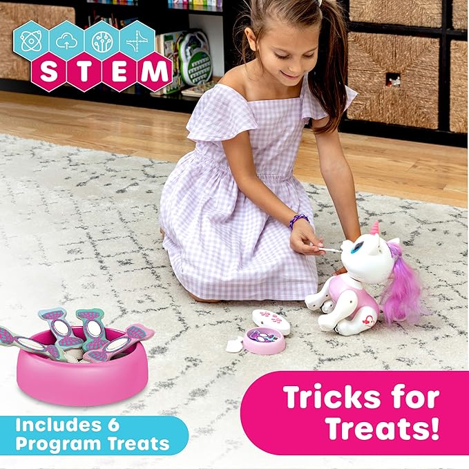 Power Your Fun Unicorn Robo Pets Toys 2pk - Unicorns Gifts for Girls and Kids (1) Unicorn STEM Toy Robot Interactive Hand Gestures or Remote Control to Move and (1) Mini Unicorn Automated Smart Robot