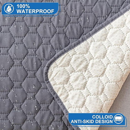 100% Waterproof Recliner Covers for Recliner Chair, Non-Slip Recliner Chair Cover with 5 Pockets, Elastic Straps, Washable Reclining Chair Protector for Kids, Pets, Dogs, Light Gray