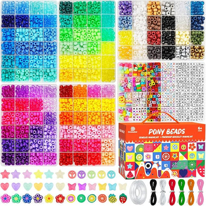 Dowsabel 6 Boxes 120 Colors Pony Beads Bracelet Making Kit, Beads for Jeweley Making with Letter Beads Kandi Beads, DIY Arts and Crafts Birthday Gifts Toys for Kids Age 6-13