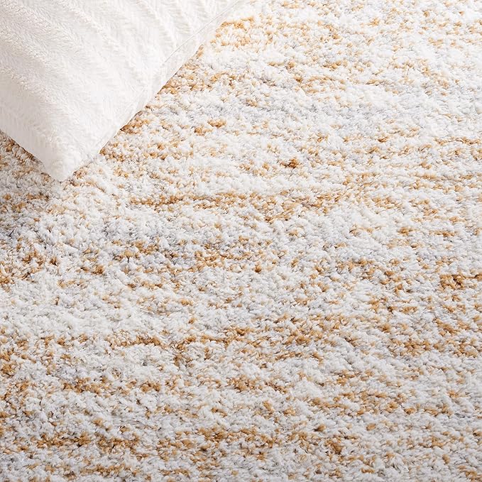 SAFAVIEH Berber Shag Collection Runner Rug - 2'3" x 8', Ivory & Light Gold, Non-Shedding & Easy Care, 1.2-inch Thick Ideal for High Traffic Areas in Living Room, Bedroom (BER563D)