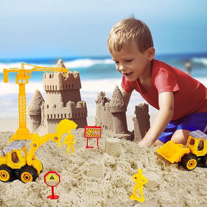 Construction Sensory Bin, Tractor Sand Playset Construction Sandbox with Toy Truck Play Sand and Signs, Sand Art Kit for Kids Ages 3 and up