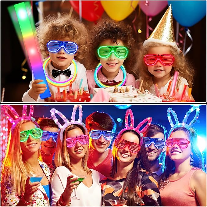 140Pcs Glow in the Dark Party Supplies, 100PCS Glow Sticks, 20PCS Big LED Foam Light Up Sticks, 10PCS LED Glasses, 10PCS LED Rabbit Ears Hairpin, for Wedding/BirthdayDance Floor