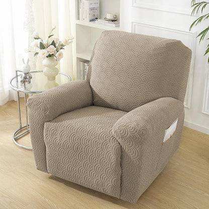 NORTHERN BROTHERS Oversized Recliner Chair Covers - Large Recliner Cover That Stay in Place 4 Piece, Jacquard Lazy Boy Recliner Chair Covers 1 Seater, Khaki