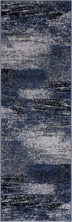 SAFAVIEH Adirondack Collection Runner Rug - 2'6" x 14', Grey & Blue, Modern Abstract Design, Non-Shedding & Easy Care, Ideal for High Traffic Areas in Living Room, Bedroom (ADR112H)
