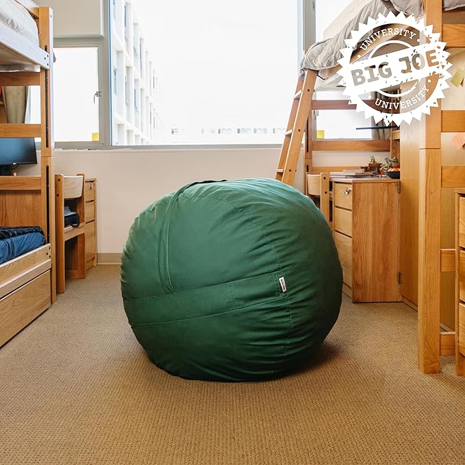 Big Joe Fuf Medium Foam Filled Bean Bag Chair with Removable Cover, Collegiate Green Lenox, Durable Woven Polyester, 3 feet Big