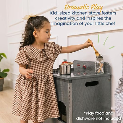 ECR4Kids Play Kitchen Stove, Wooden Playset, Grey Wash