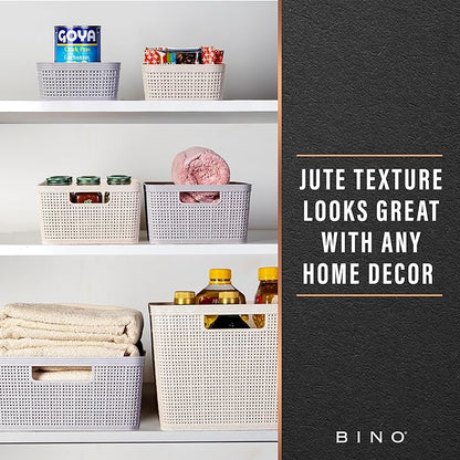 BINO | Woven Plastic Basket | XS (Natural), 5-Pack | THE JUTE COLLECTION | Home Organization, Space - Saving Storage, Stylish Design | Jute Basket | Plastic Storage Basket