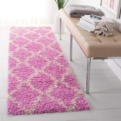 SAFAVIEH Dallas Shag Collection 2'3" x 8' Pink / Ivory SGDS257I Trellis Non-Shedding Living Room Bedroom Dining Room Entryway Plush 1.5-inch Thick Runner Rug