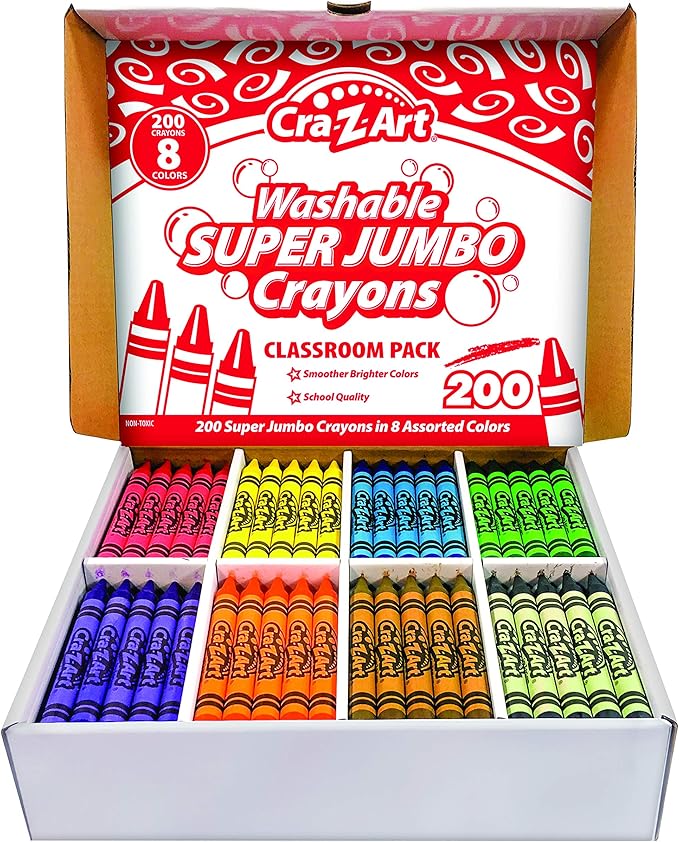 Cra-Z-art Super Jumbo Crayon Bulk Class Pack 200ct 8 Assorted Colors, Back To School Supply List Essential, Bulk Pack for School Supply Rooms and In Class For Teachers